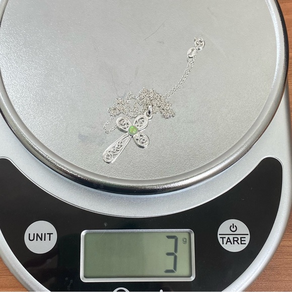 Sterling Silver 925 Signed Green Opal Cross Pendant 18” Necklace 3g. - Picture 12 of 16